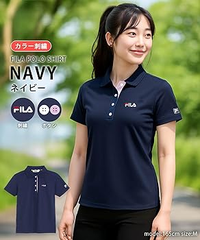 FILA - FILA US OPEN 2000 ポロシャツ ネイビー　レディース FILA フィラ ポロシャツ レディース 半袖 綿 無地 ゴルフ